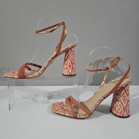 NEW Sam Edelman Kia Heel Womens 10.5 Terracotta Pink Suede Strappy Sandal Aztec - Picture 2 of 13